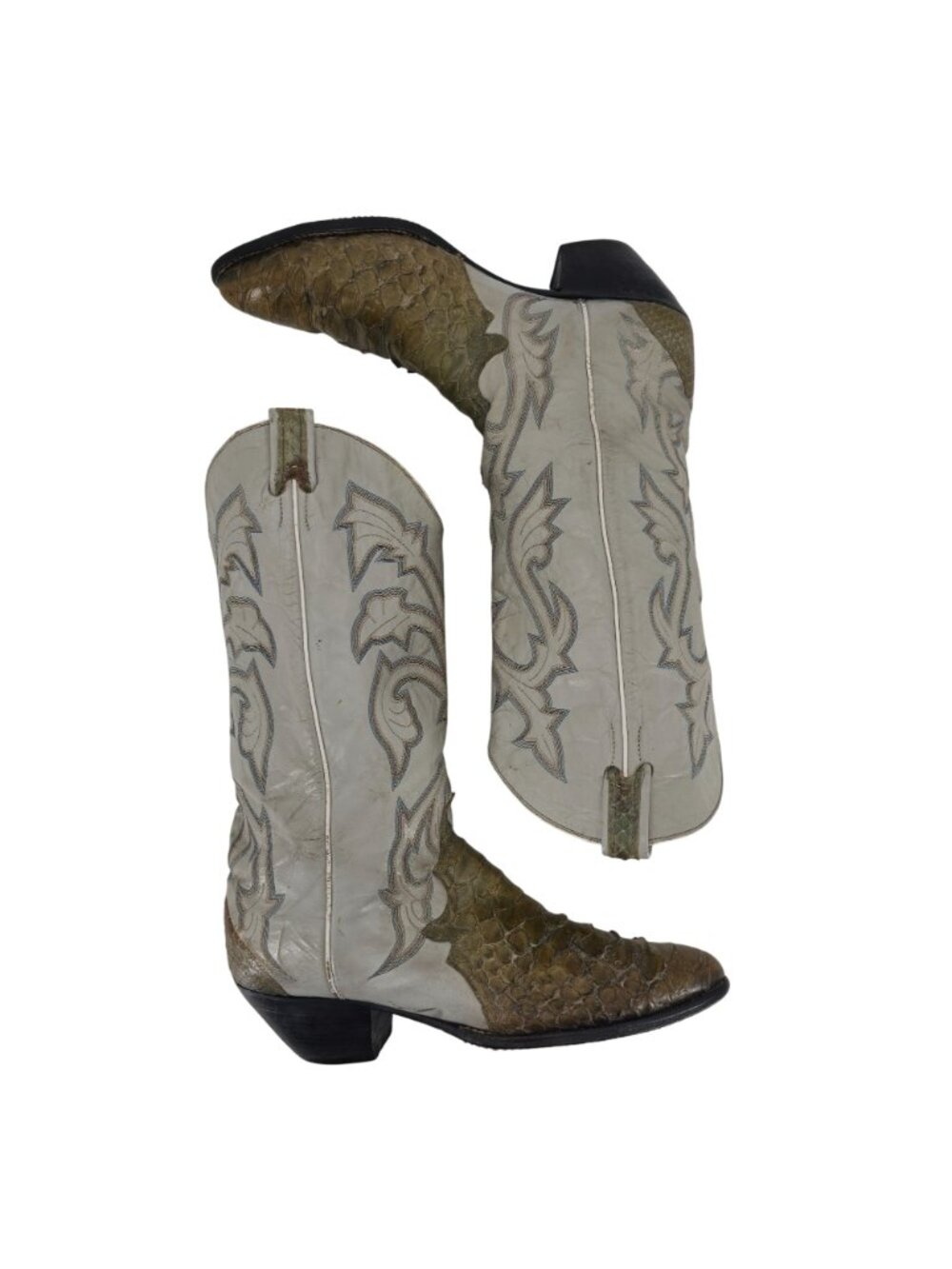 Vintage Larry Mahan Mens 11.5D Giant Python Distressed Snakeskin Cowboy Boots - Picture 9 of 16